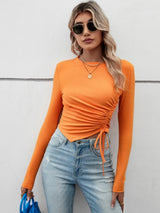 Casual Irregular Pleated Slim Long Sleeve T-shirt
