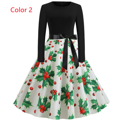 Retro Printed Christmas Dress