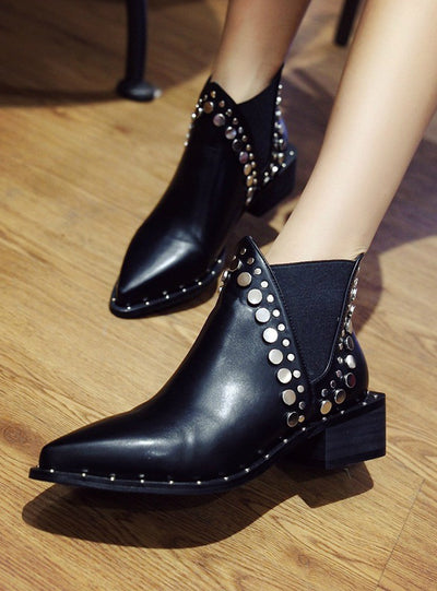 Women Boots Pointed Toe Black Ankle Boots