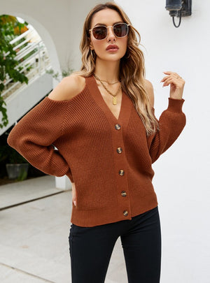 Button Cardigan V-neck Sweater