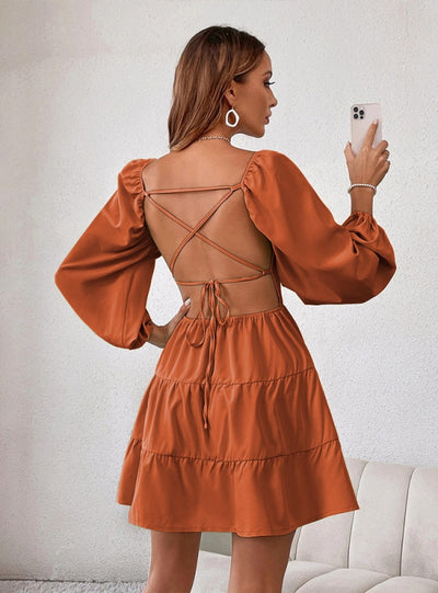 Sexy Backless Bubble Sleeve Dress