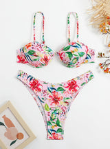 Printed Small Chest Gathered Printed Swimsuit