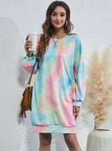 Round Neck Tie-dyed Printed Loose Dress