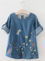 Denim Dress Girls Clothes Butterfly Embroidery Dress