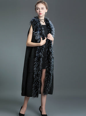 Sleeveless Knitted Cardigan Sweater Coat Fur Shawl