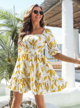 Holiday Ruffled Square Collar Dress