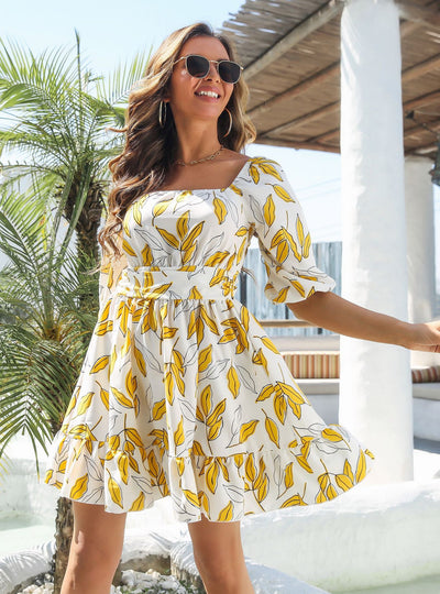 Holiday Ruffled Square Collar Dress