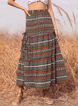 National Wind Print Lace-up Skirt