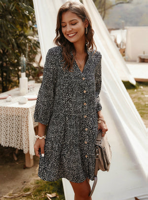 Print Above Knee Mini V-neck Three Quarter Sleeve Dress