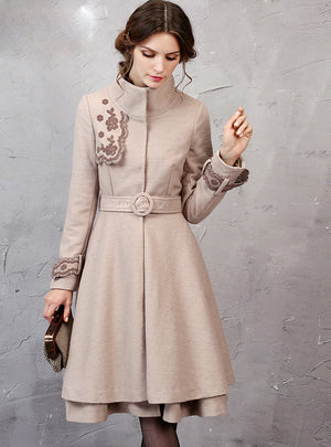  Women's Coat With Belt Embroidery Jacket