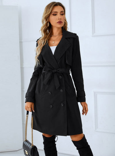 Women V Slim Long Coat With Belt