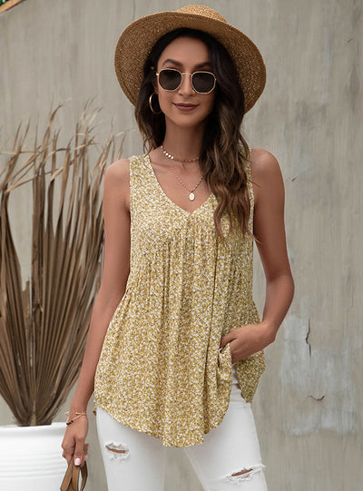 Loose Floral V-neck Printed Vest