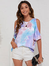Printed Tie-dyed Casual Round Neck T-shirt
