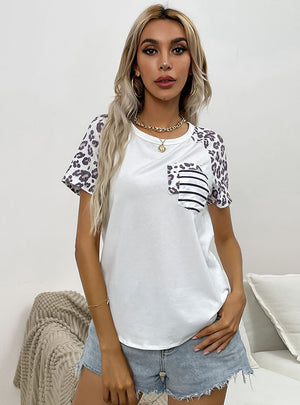 Short Sleeve Pocket Leopard Print T-shirt