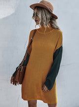 Loose High Contrast Collar Sweater Dress