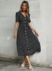 Point V-neck Short Sleeve Button Dress