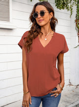 Solid Color V-neck Short Sleeve T-shirt