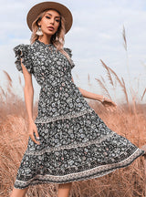 Black Floral National Wind Dress