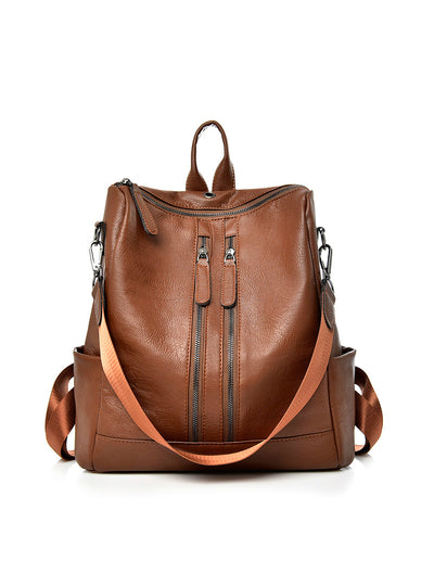 PU Leather Women Backpack Double Zipper School Backpack