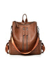 PU Leather Women Backpack Double Zipper School Backpack