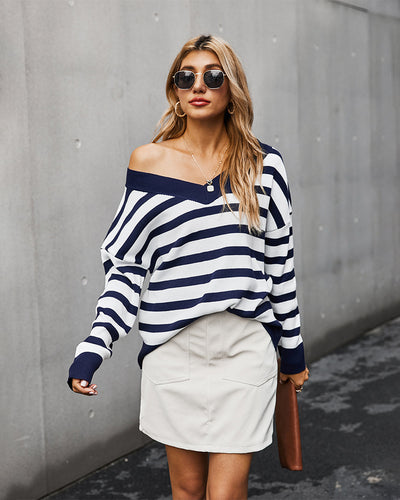 V-neck Striped Warm Sweater