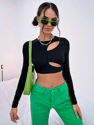 Hollow Slim Ultra-short Long Sleeve T-shirt