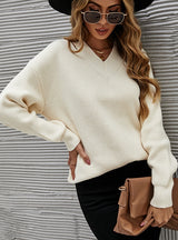 Solid Color V-neck Trench Ladies Sweater