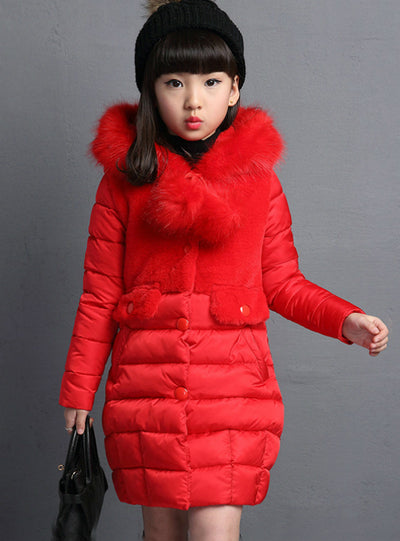Fur hooded Kids Winter Jacket Girls Warm Coats Girls
