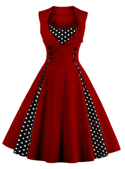 Ladies Red A Line Women Dress Polka Party Evening 