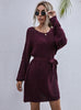 Loose Solid Lace-up Long Sweater Dress