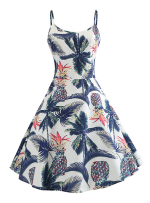 Straps Print Sleeveless Vintage Dress