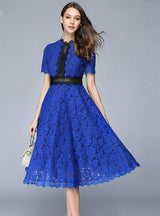 Patch Hollow Out Lace Big Hem Midi Length Party Dress