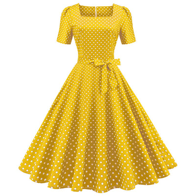 Retro Short Sleeve Wavelet Dot Print Dress