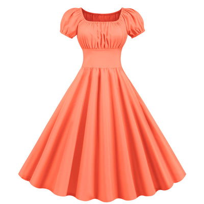 Short-sleeved Square Collar Big Swing Dress