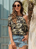 Round Neck Irregular Collar Camo Short Sleeve T-shirt
