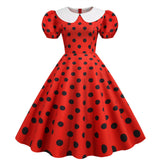Dot Short Sleeve Doll Collar Print Dress