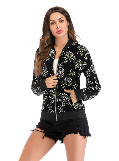 Women Printed Baseball Winter Short Zipper Coat