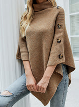 Solid Color Turtleneck Sweater Shawl Cloak