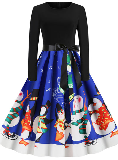 Christmas Long Sleeve Printed Dress