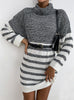 Loose Striped Stitching Contrast Turtle Neck Dress