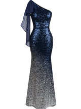 Vintage Sequin Gradient Mermaid Dresses Blue