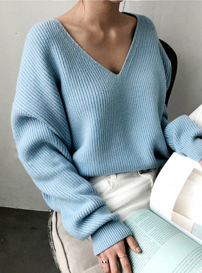 Women's Sweaters V-Neck Minimalist Tops Fashionable