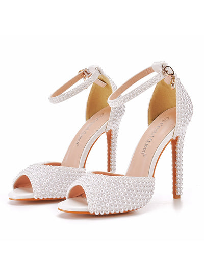 White Pearl Fish Mouth High-heeled Sandals