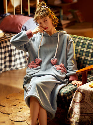 Thickened Long Coral Fleece Pajamas Keep Warm