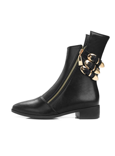 Women Chelsea Boots Zipper Metal Decoration Low Heels