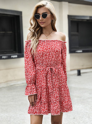 Trumpet Sleeve Flower Print Dress