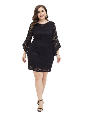Plus Size Black Lace Long Sleeve Dress