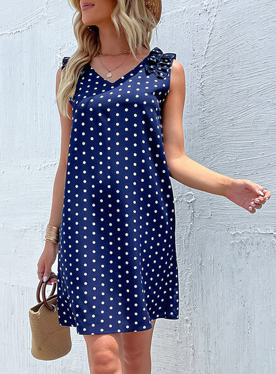 Dot V-neck Sleeveless Dress