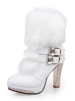 Winter Fur Boots Plush Warm Platform Ankle Boots