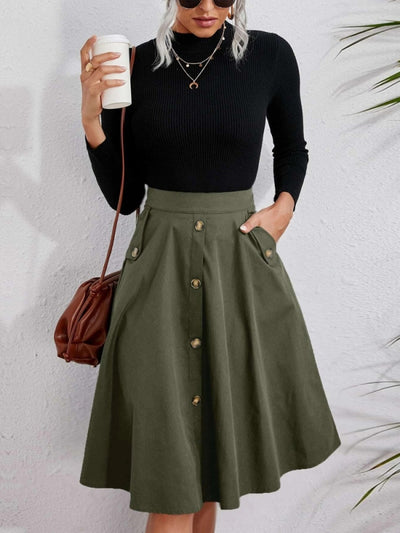 Pocket Button Mid-length Skirt